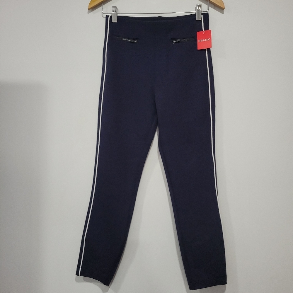 Spanx Women's The Perfect Pants Ankle Piped Skinny Navy Size S Coastal Nautical